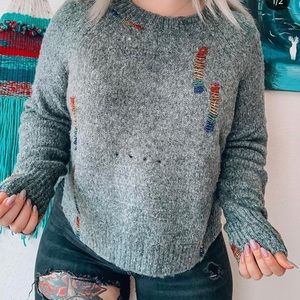 NWT Grey Rainbow Beaded Sweater Pride Plush